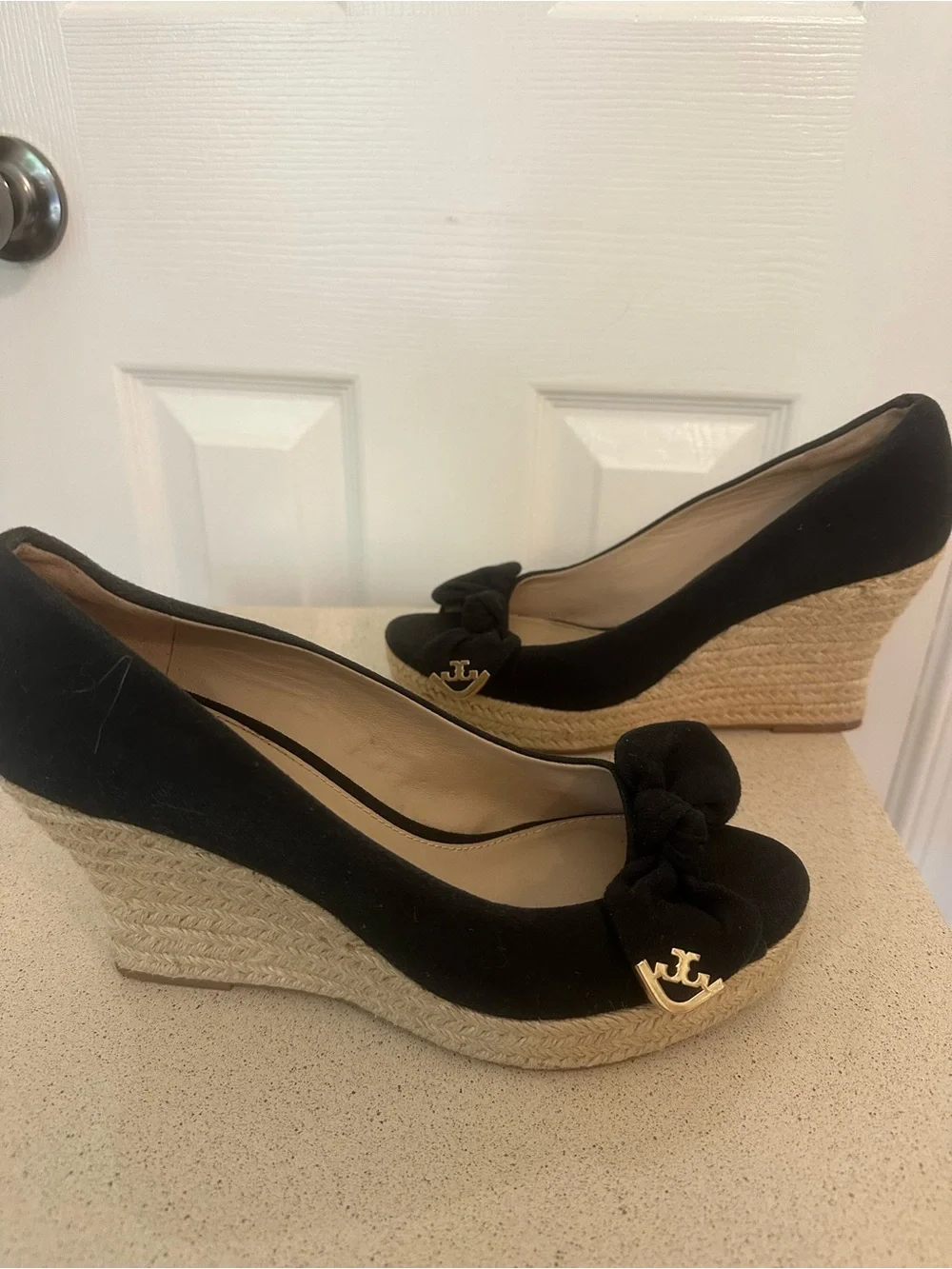 Tory Burch Black Espadrille Wedge Pumps